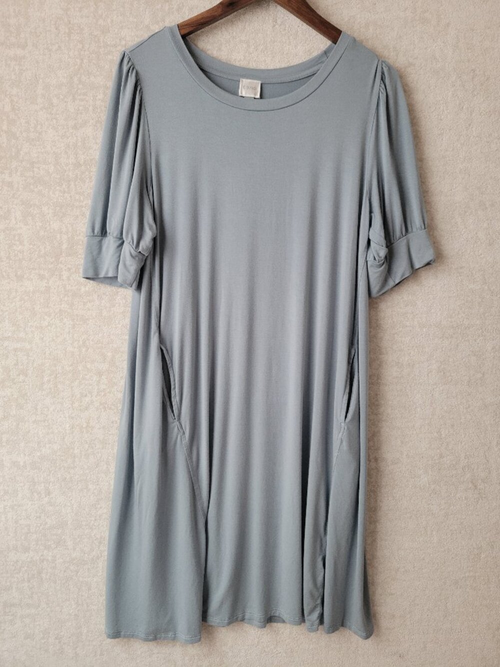 Cupio Puff Short Sleeve Pockets Shift T-Shirt Midi Dress Blue Gray XL Loungewear